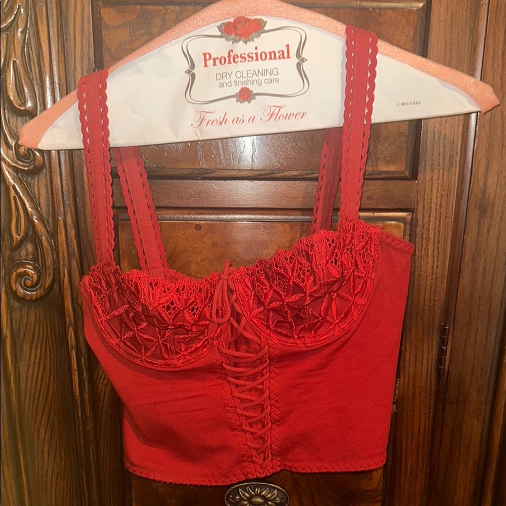 Red Lace-Up Camisole